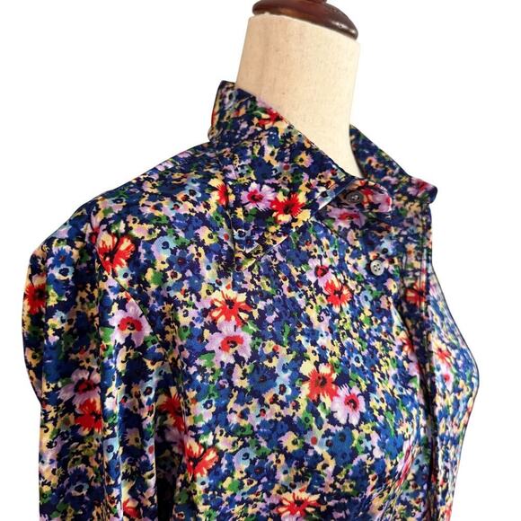Pascal Spanish Women's Shirt Size M Blue Floral Ditsy Button down Vintage 1240 - Picture 3 of 11